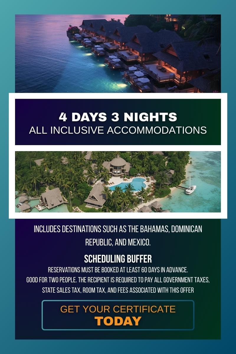 All-Inclusive 4 Days 3 Nights Travel Certificate for Two